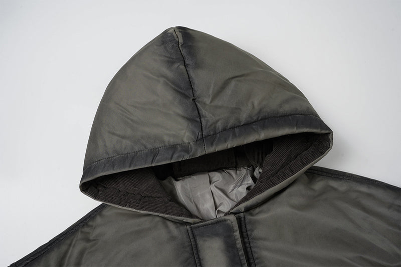 Hooded Bomber Puffer Jacket – Washed Finish with Exposed Seam Detailing