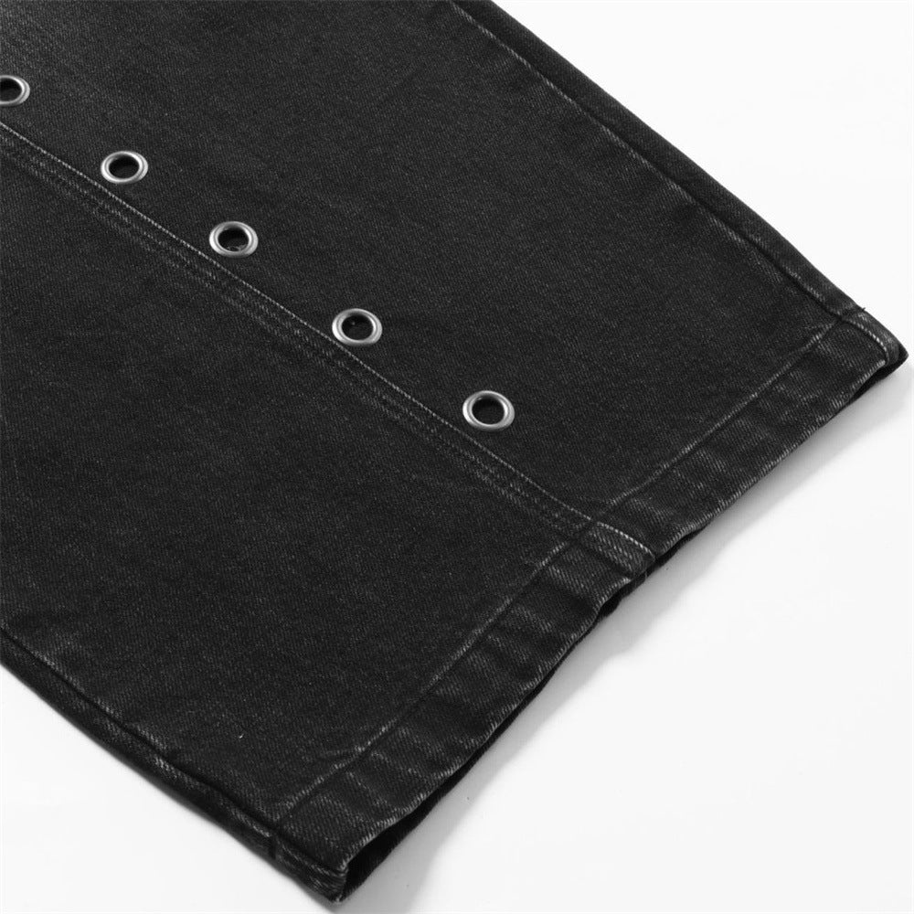 Men's Punk Wide-Leg Jeans with Metal Eyelet Detail – Deconstructed Baggy Denim