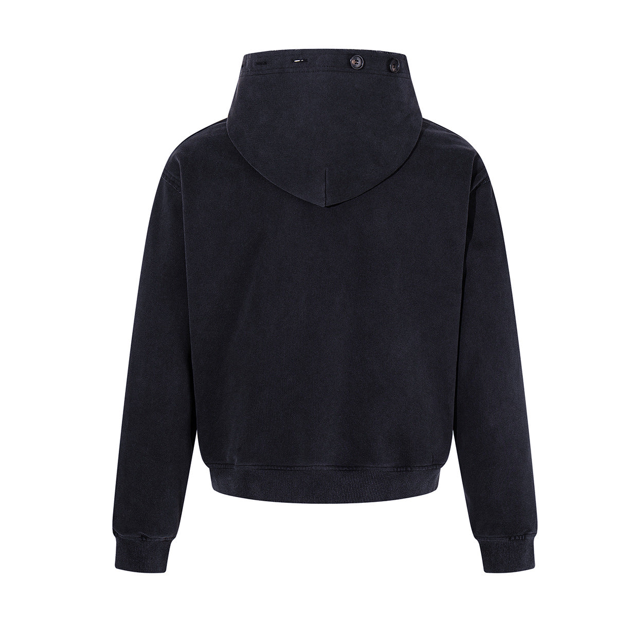 Schwerer Zip-Hoodie – Verwaschenes Schwarz, Streetwear-Design mit mehreren Knöpfen