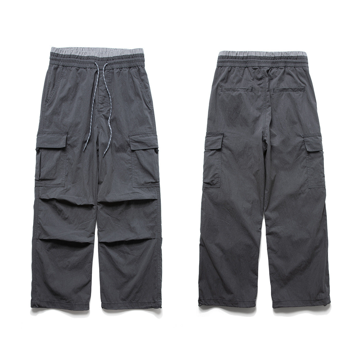 Wide-Leg Cargo Pants with Elastic Waist & Multi-Pocket Design