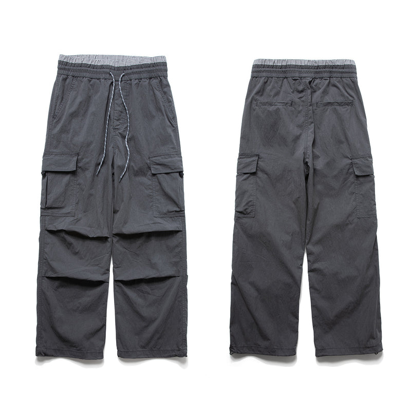 Wide-Leg Cargo Pants with Elastic Waist & Multi-Pocket Design