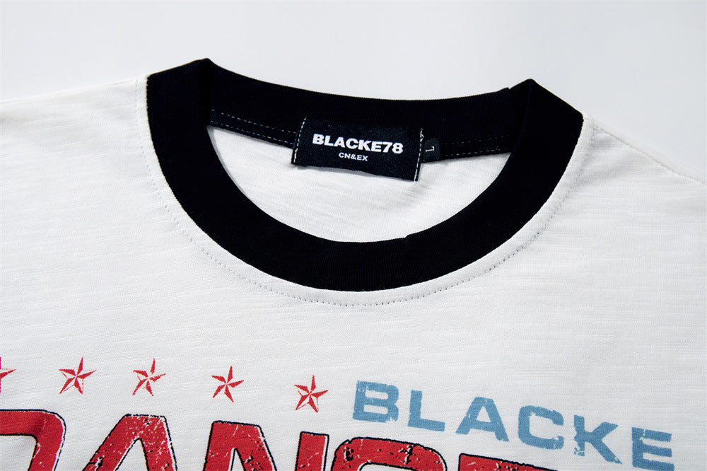 Long Sleeve Graphic Tee – Vintage American Band Print, Contrast Collar
