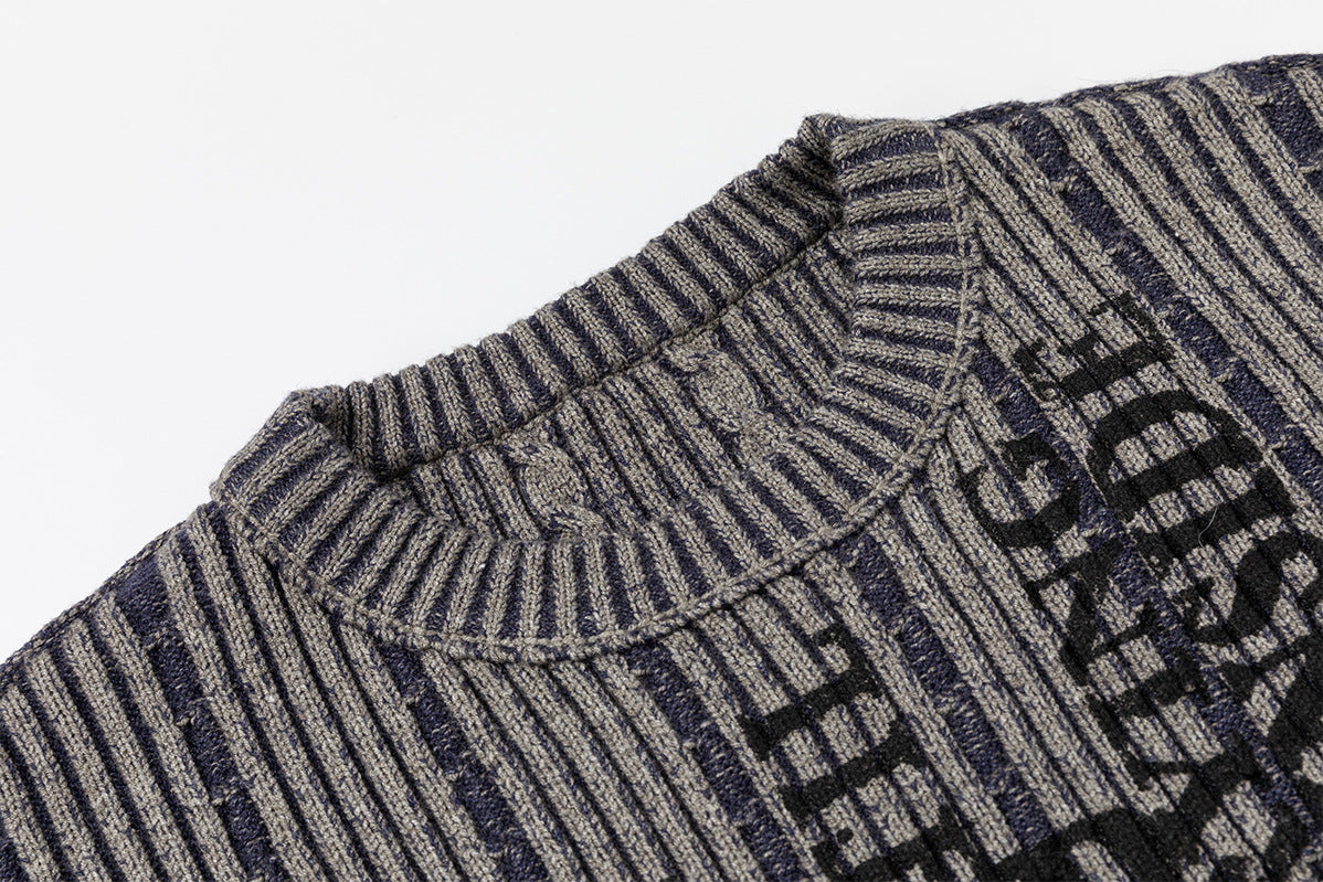 Striped Letter Print Crew Neck Pullover Sweater