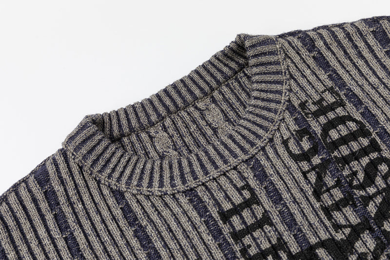 Striped Letter Print Crew Neck Pullover Sweater