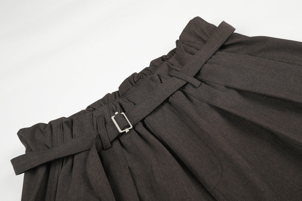 Wide-Leg Tailored Shorts with Belt – High Waist Pleated Bermuda