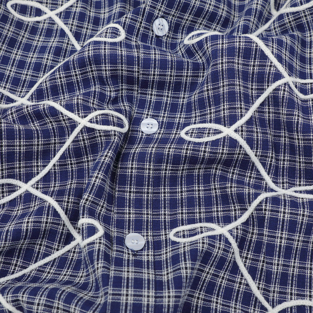 Men's Plaid Long Sleeve Shirt with Rope Loop Embroidery — Relaxed Fit