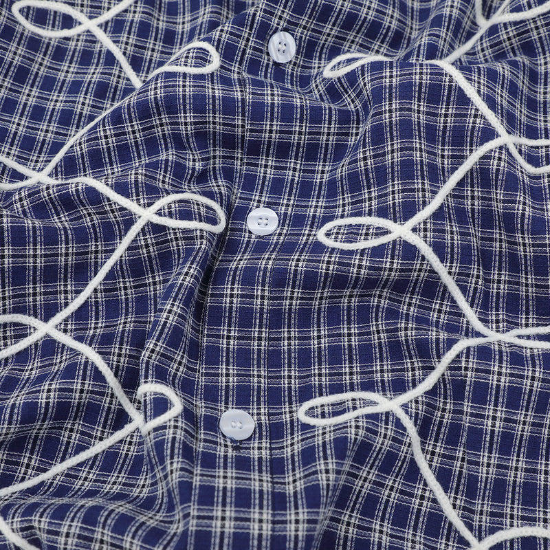 Men's Plaid Long Sleeve Shirt with Rope Loop Embroidery — Relaxed Fit
