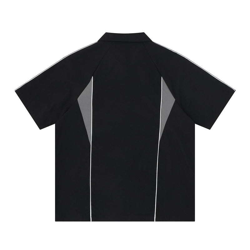 Color Block Racing Short Sleeve Shirt – Streetwear Bowling Style