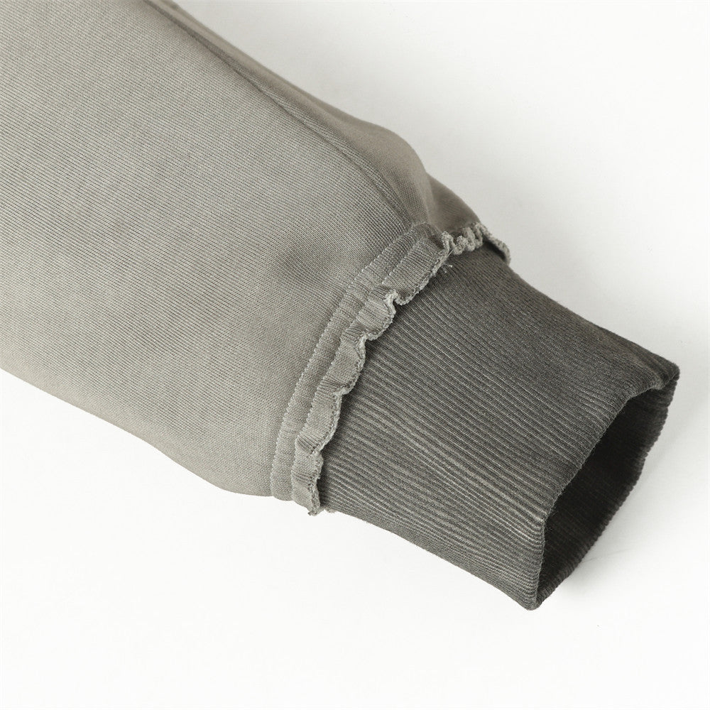 Oversized Zip-Hoodie – Gewaschenes Patchwork-Sweatshirt mit deconstructed Raw-Edge-Look