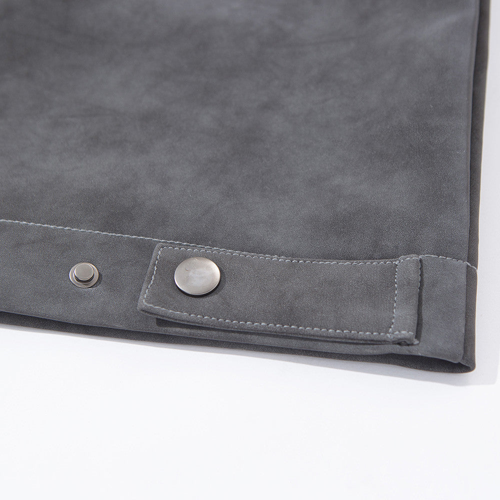 Men's Moto-Style Stand Collar PU Suede Jacket – Oversized Fit