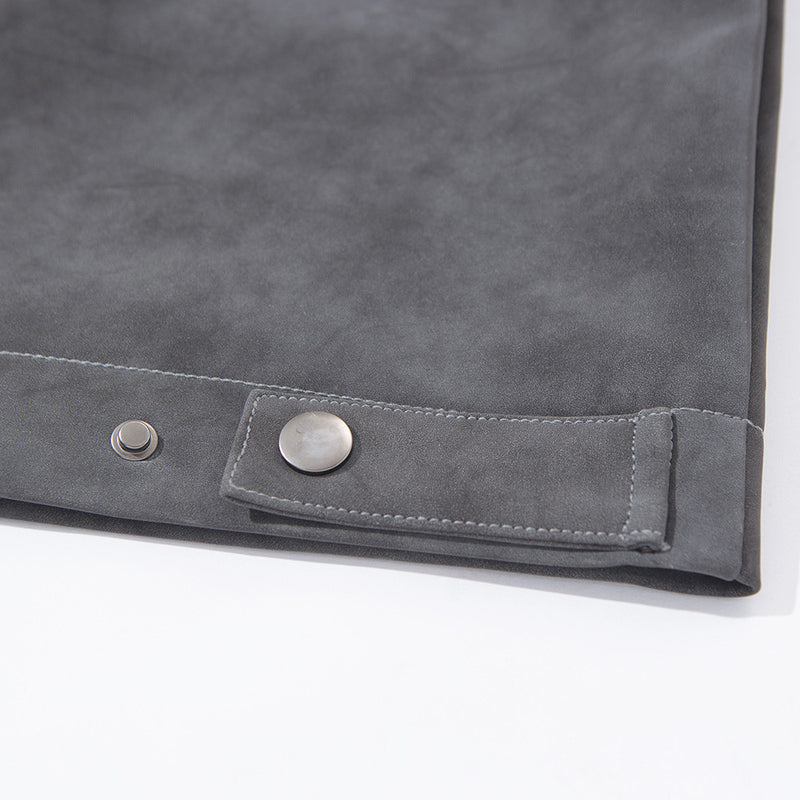 Men's Moto-Style Stand Collar PU Suede Jacket – Oversized Fit