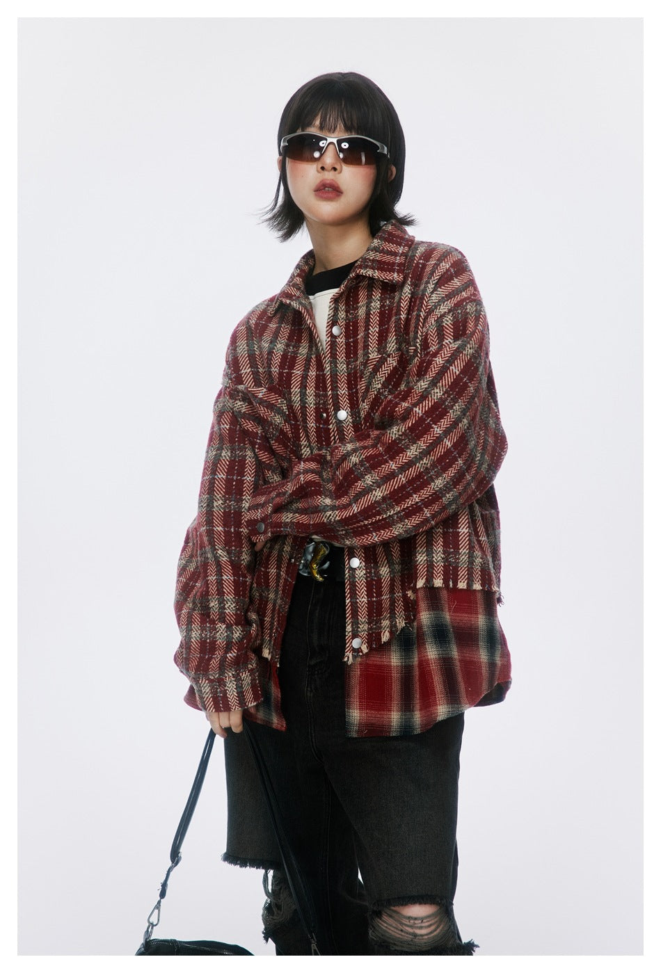 Vintage Plaid Patchwork Fringe Jacket – Oversized Unisex Overshirt