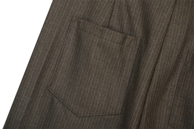 Pinstripe Wide-Leg Pleated Dress Pants – Relaxed Fit Straight Trousers