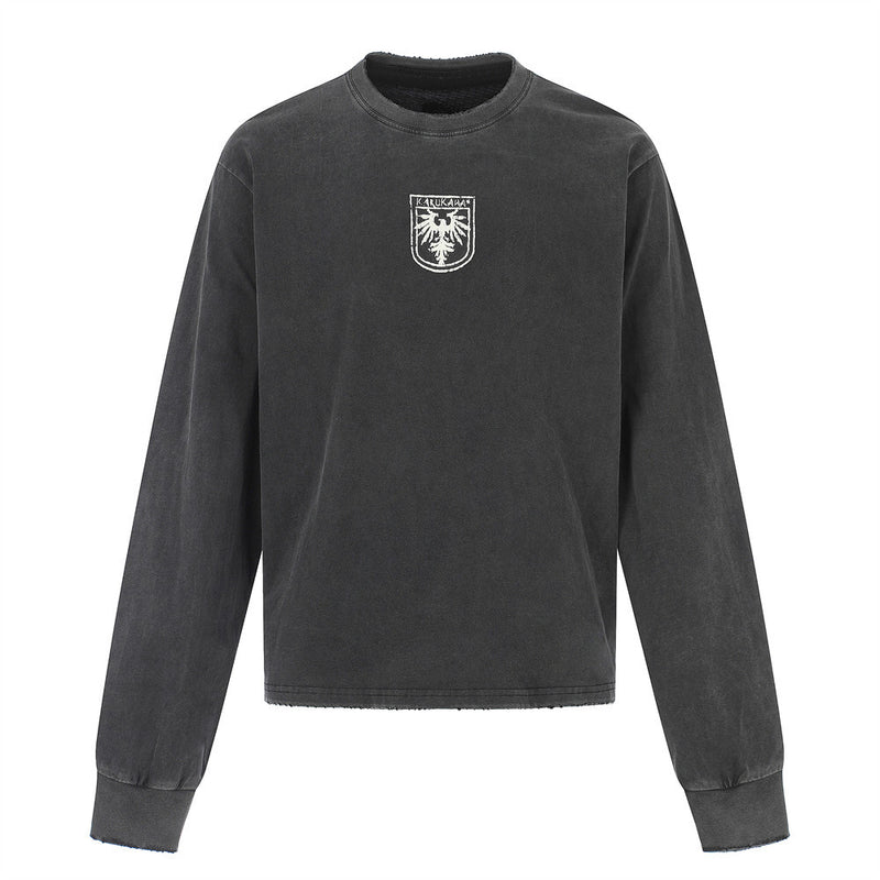 Karukama Eagle Crest Washed Long-Sleeve Tee – Distressed Graphic Black