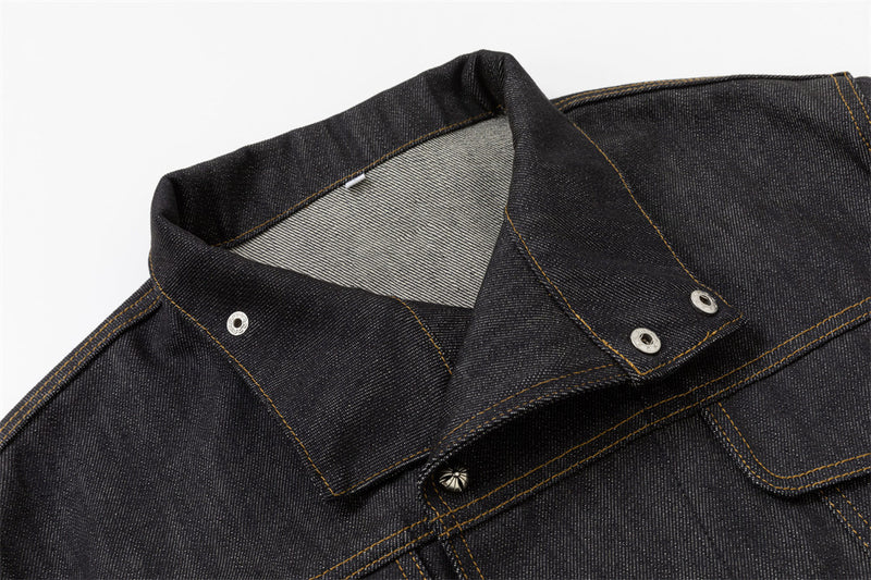Men's Black Jean Jacket – Stand Collar, Asymmetric Placket & Cropped Silhouette