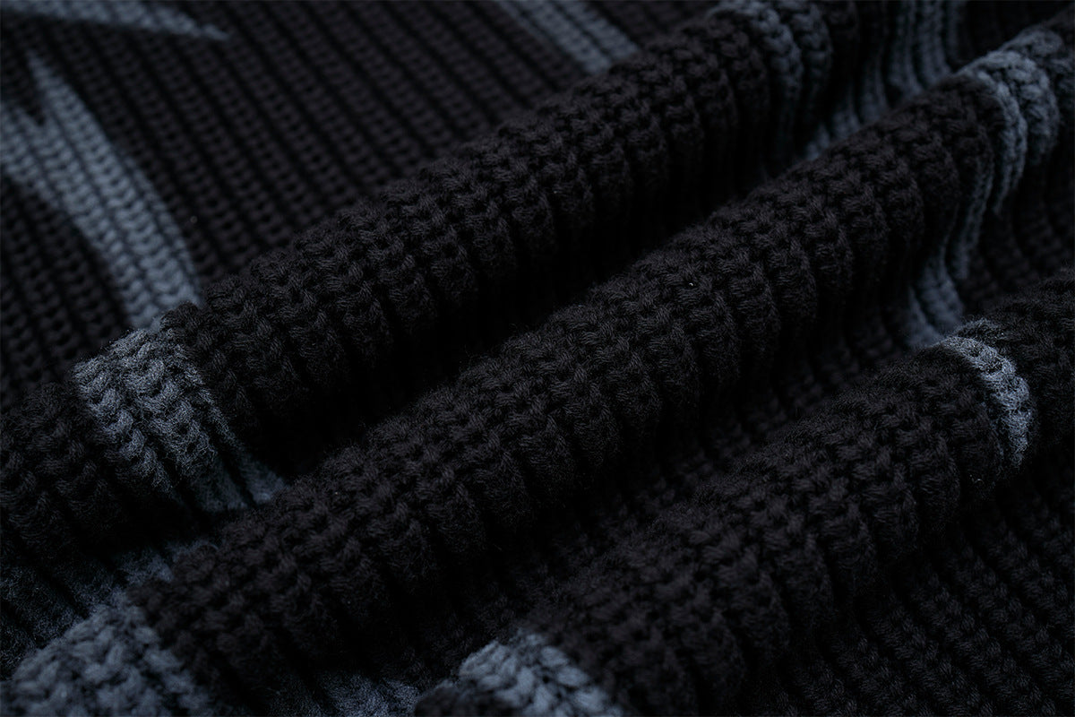 Pull jacquard en maille à col rond Tribal Flame – Streetwear noir