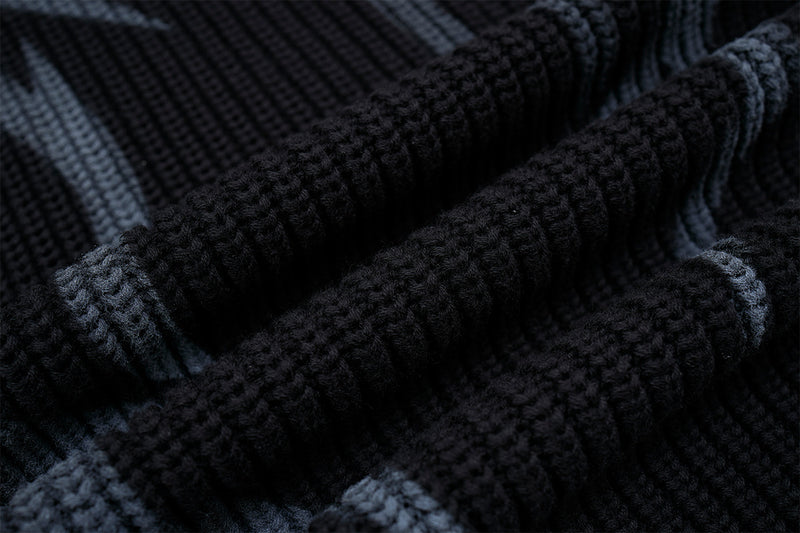 Pull jacquard en maille à col rond Tribal Flame – Streetwear noir