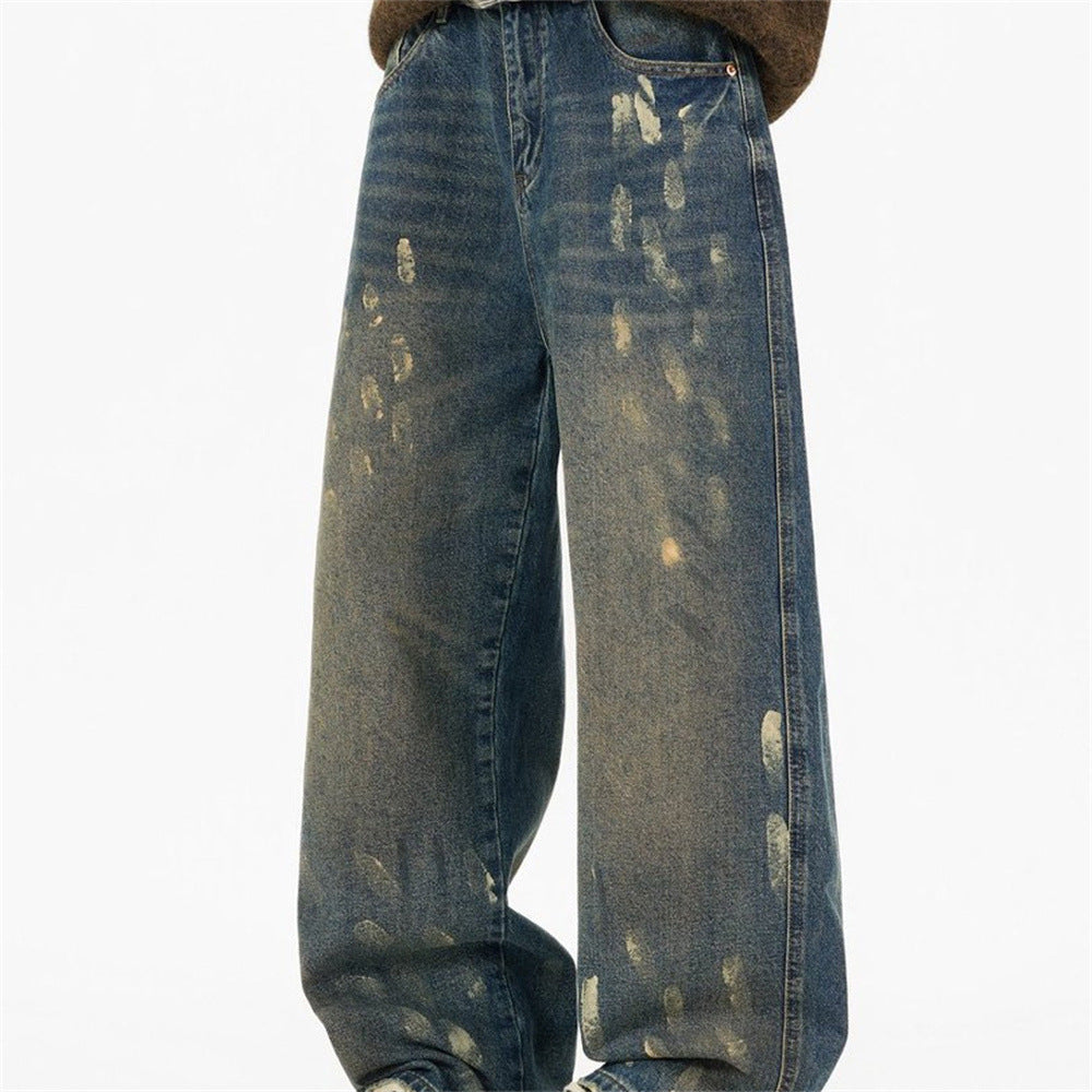 Baggy Fit Jeans Men – Distressed Vintage Wash Wide Straight-Leg Denim