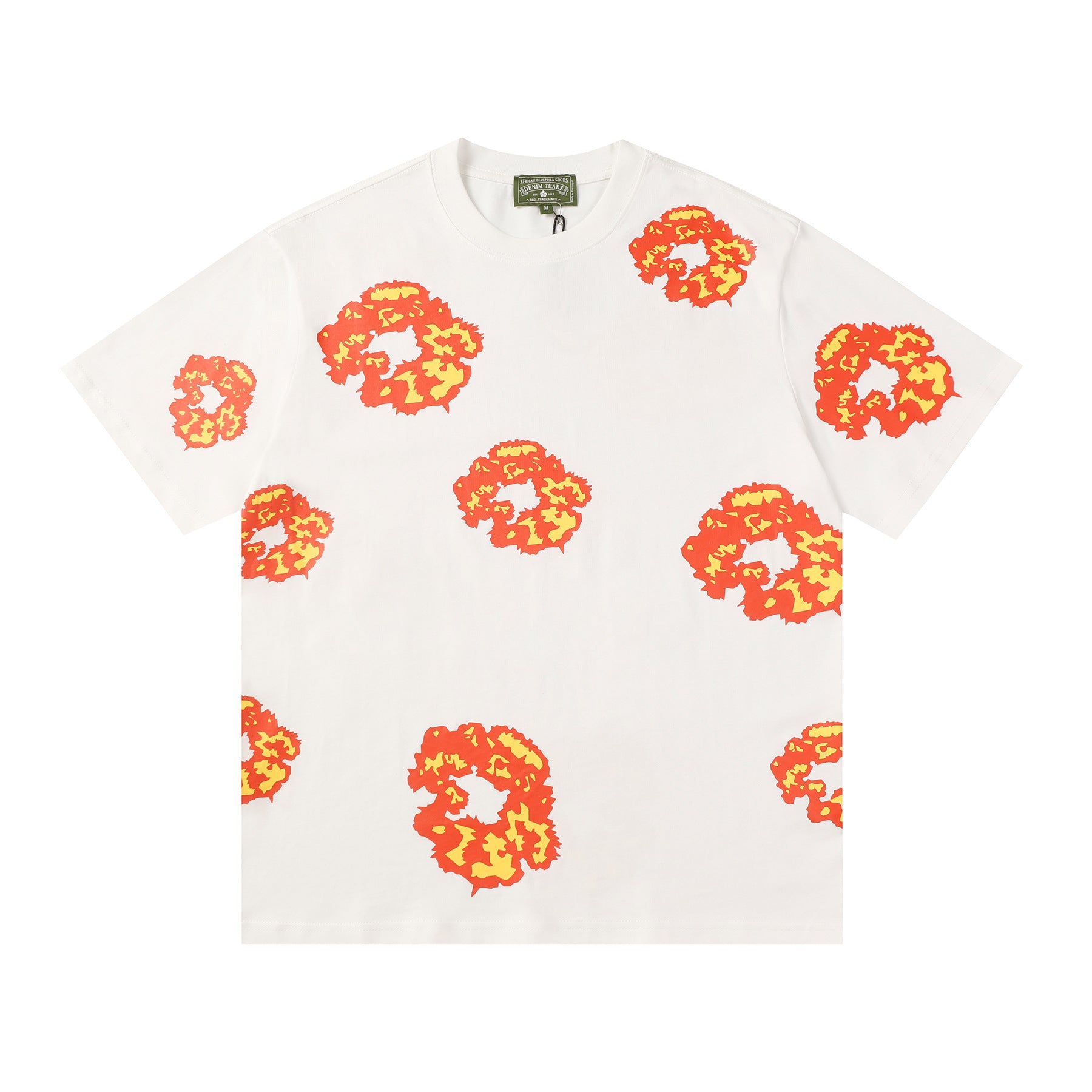 Denim Tears white T-shirt with allover red and yellow wreath graphic print