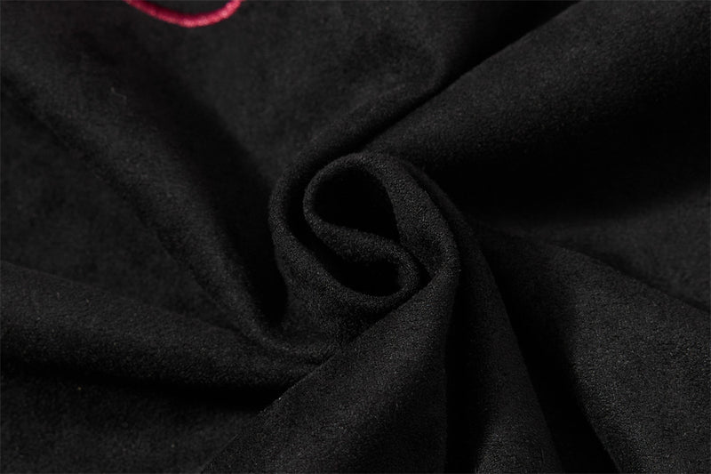 Suede Bomber Jacket Men's Black Embroidered Stand-Collar Track Jacket