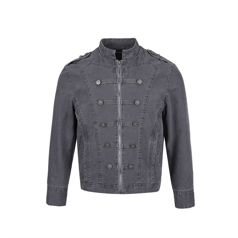 Men's Vintage Military Double-Breasted Zip Jacket with Stand Collar