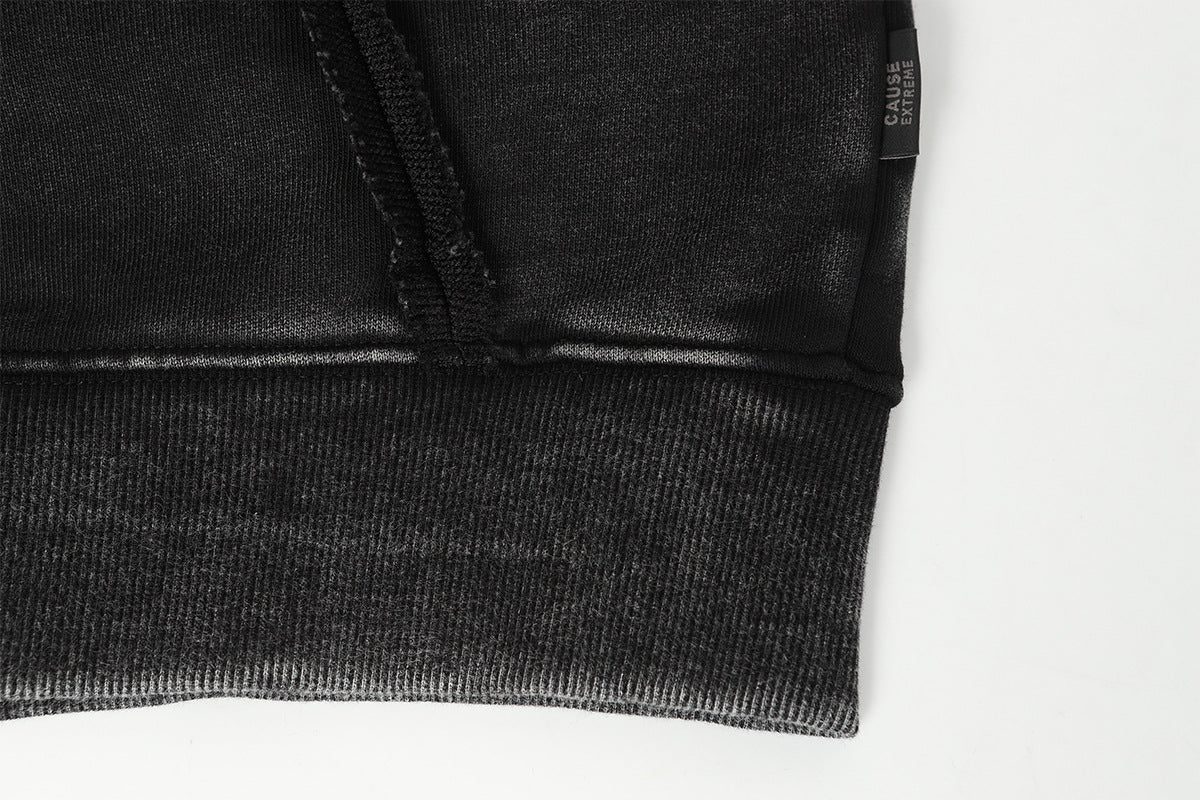 Deconstructed Asymmetric Zip Hoodie – Washed Oversized American Streetwear