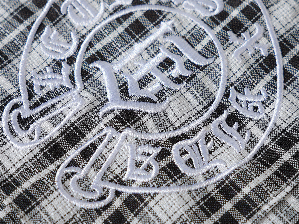 Embroidered Button Down Shirt – Men's Plaid Long Sleeve Gothic Logo Flannel