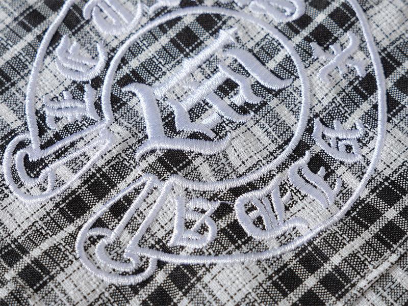Embroidered Button Down Shirt – Men's Plaid Long Sleeve Gothic Logo Flannel