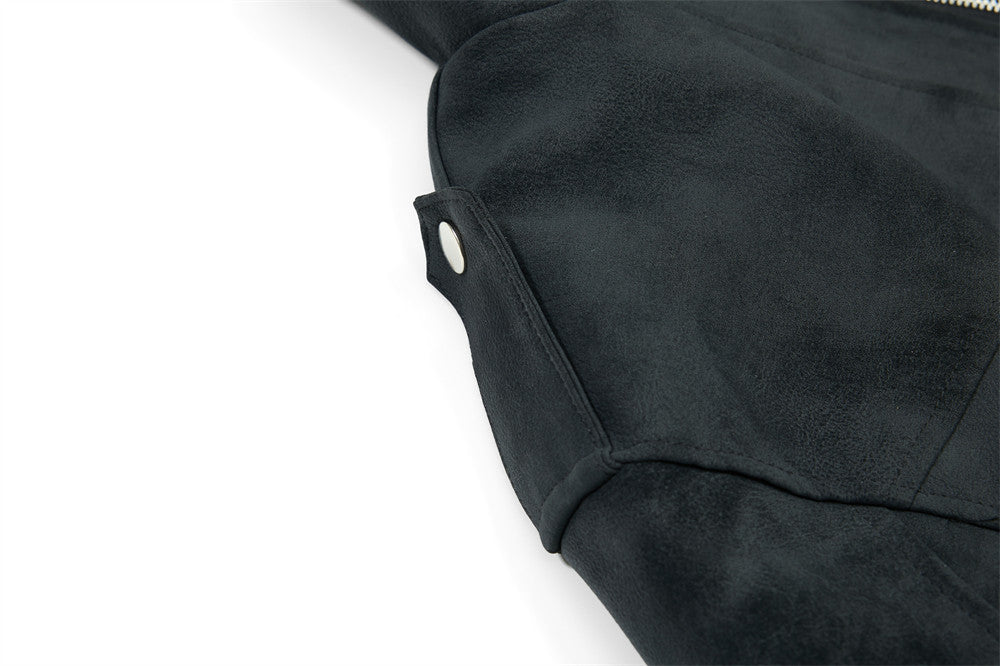 Men's Retro Distressed Suede-Texture PU Leather Stand Collar Bomber Jacket