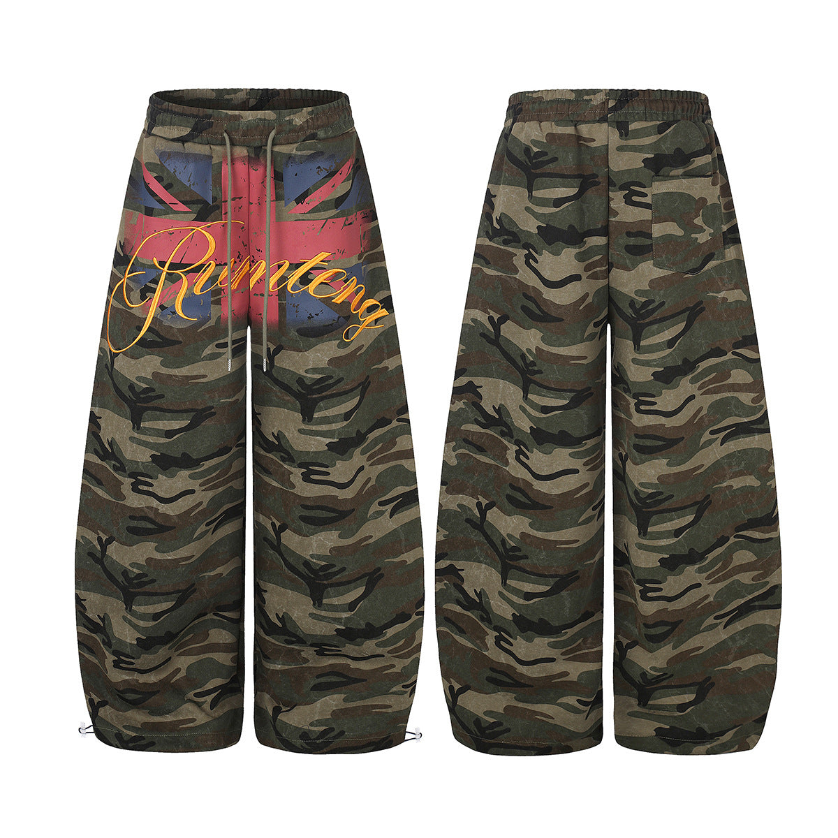 Camo-Wide-Leg-Jogginghose mit Union-Jack-Grafikprint