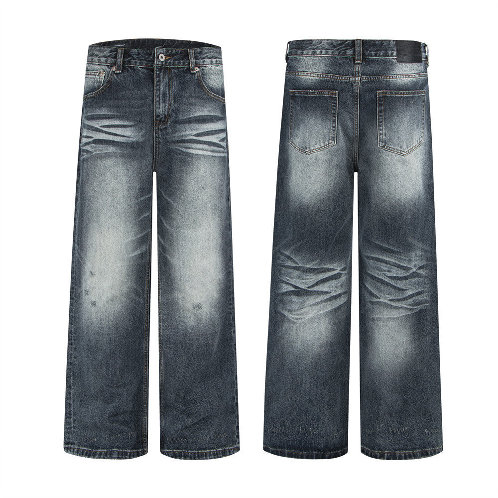 Jean gris baggy homme – Denim vintage délavé à jambes larges et effet usé