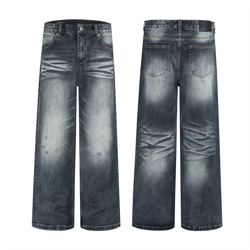 Jean gris baggy homme – Denim vintage délavé à jambes larges et effet usé