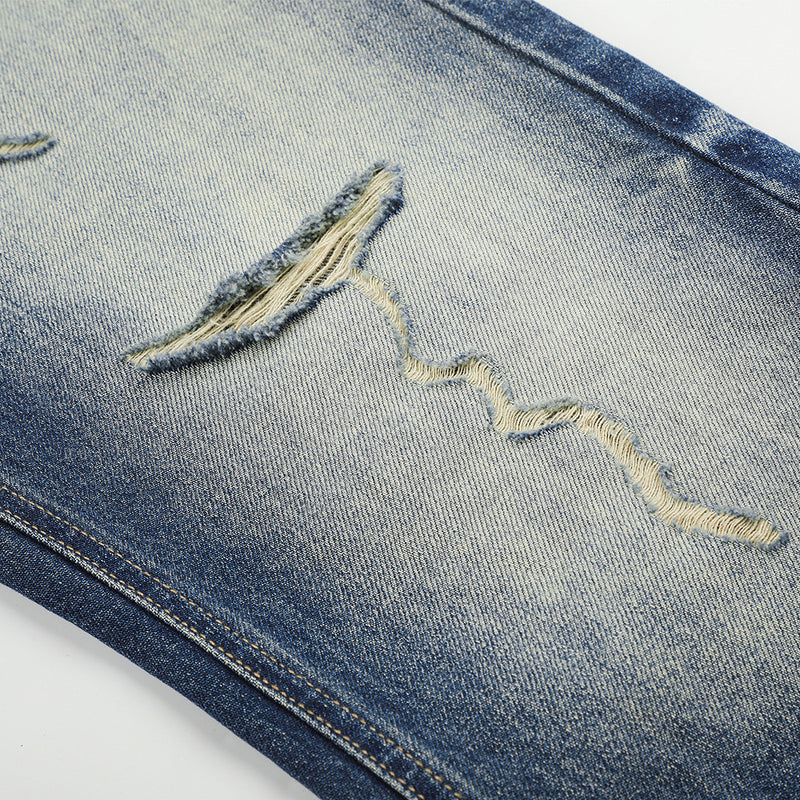 Wide Leg Distressed Jeans – Men's Vintage Wash Flare Denim Pants