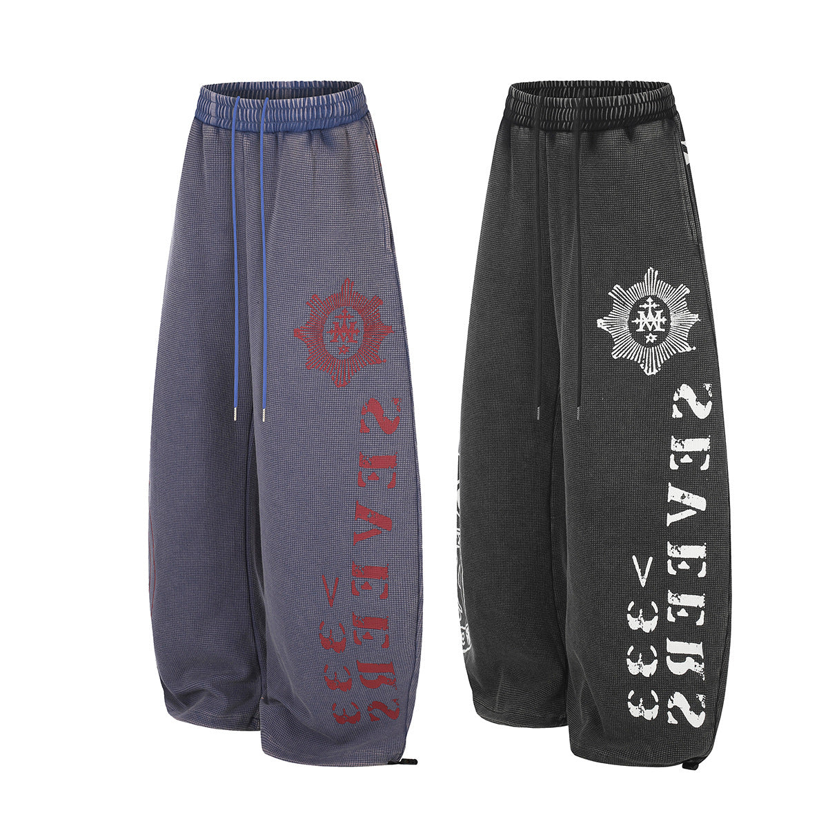 Pantalon de survêtement à jambes larges – Imprimé graphique vintage acid wash, coupe ample