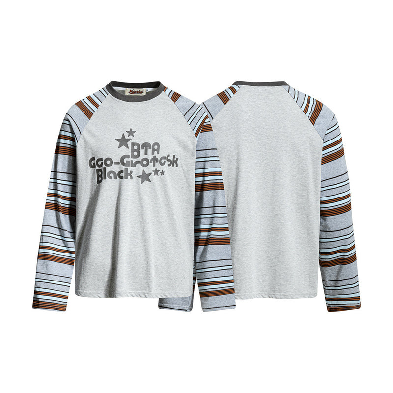 Striped Long Sleeve Tee – Men's Raglan Sleeve Letter Print Relaxed Fit T-Shirt