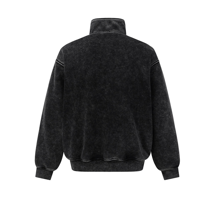 Vintage Washed Fleece-Lined Bomber Jacket – Boxy Fit Men's Zip-Up Outerwear