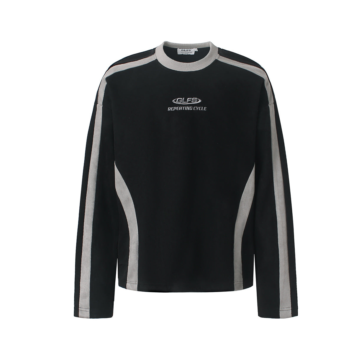 GLFS Repeating Cycle Langarmshirt im Color-Blocking-Design in Schwarz mit grauen Kontrastpartien und gesticktem Logo, Vorderansicht