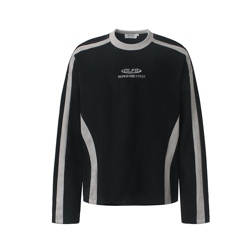 GLFS Repeating Cycle Langarmshirt im Color-Blocking-Design in Schwarz mit grauen Kontrastpartien und gesticktem Logo, Vorderansicht
