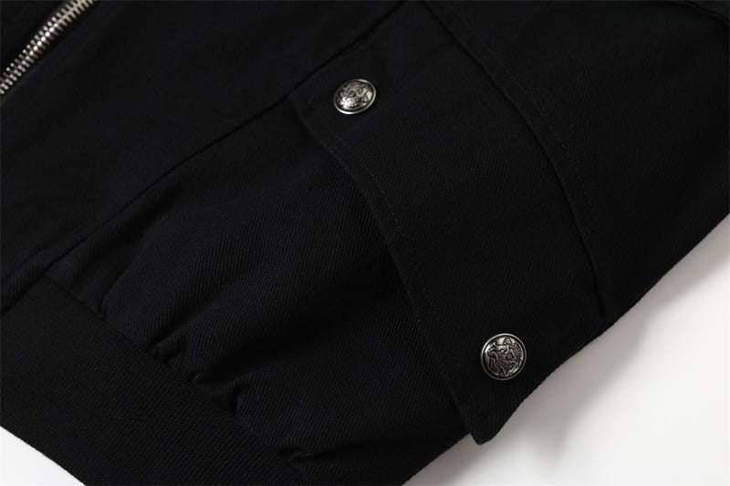 Chaqueta bomber corta para hombre con tiras de hebilla y cuello alto – Cazadora utilitaria con cremallera