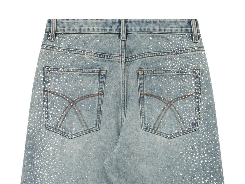 Men's Straight Leg Jeans with All-Over Rhinestone Embellishment – Wide Leg