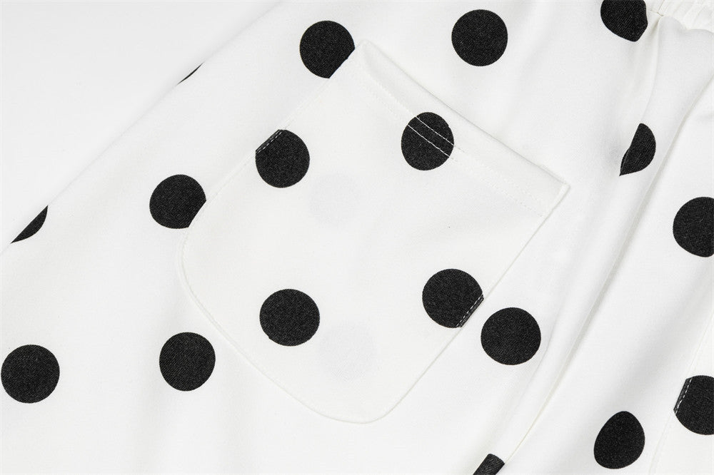 Polka Dot All-Over Print Pullover Hoodie & Wide-Leg Sweatpants Set