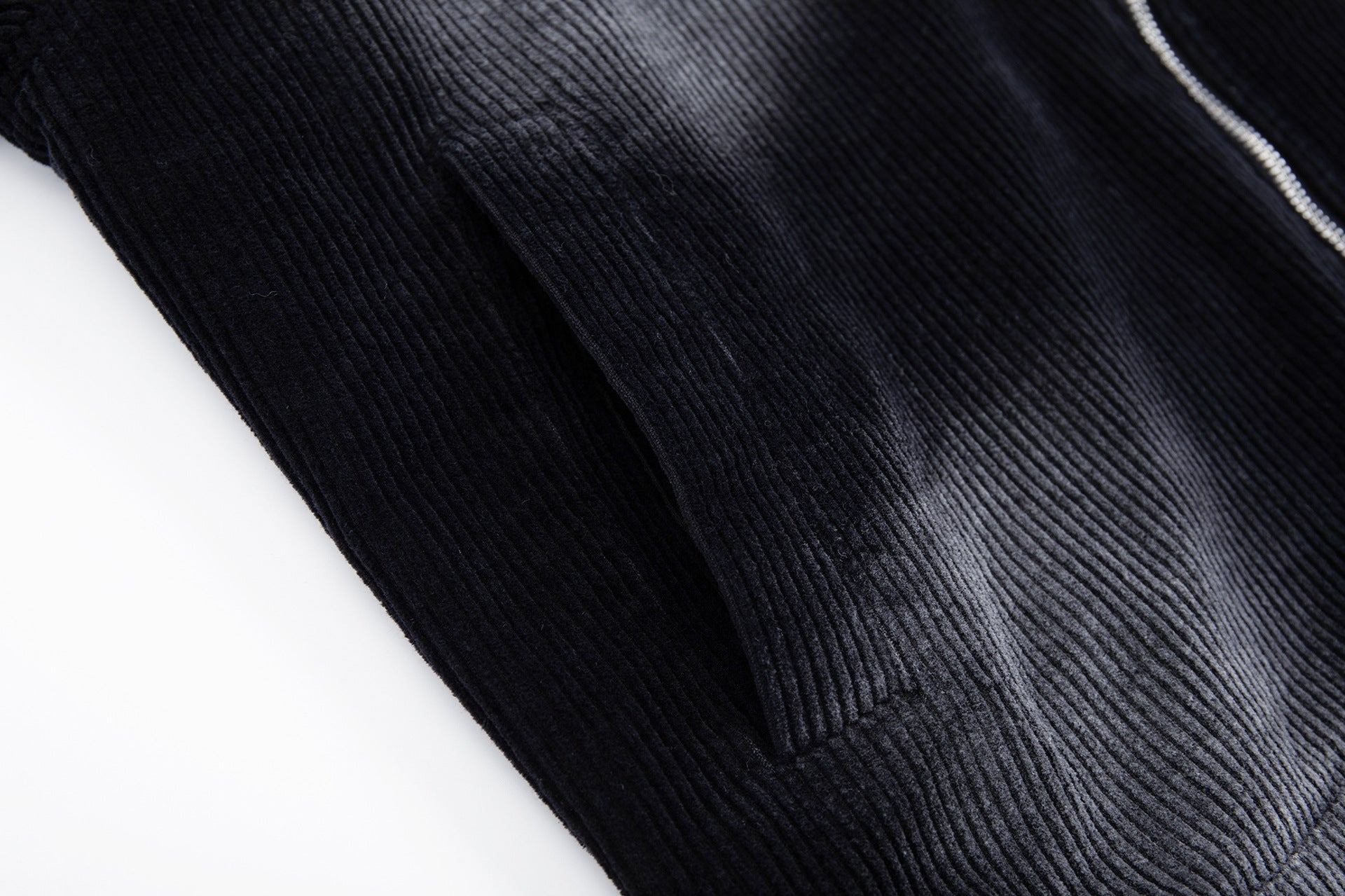 Veste moto en velours côtelé – Style biker noir délavé et usé