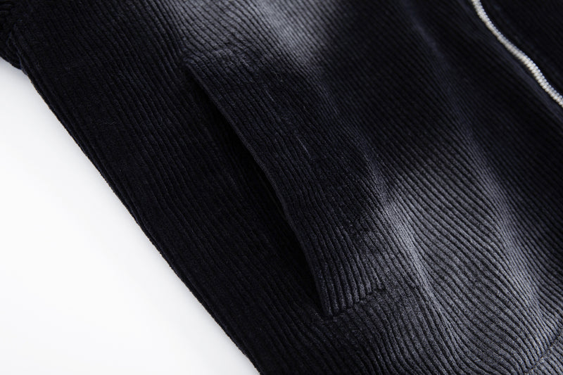 Veste moto en velours côtelé – Style biker noir délavé et usé