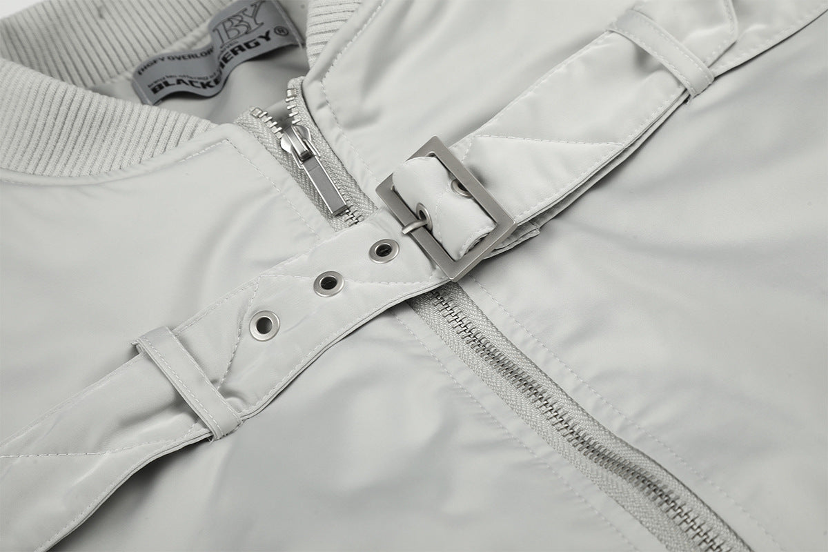 Padded Bomber Jacket with Chest Buckle Strap – Men's Oversized Flight Jacket