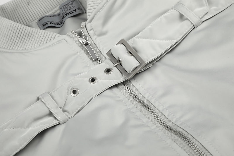 Padded Bomber Jacket with Chest Buckle Strap – Men's Oversized Flight Jacket