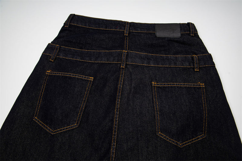 High-Waist Wide-Leg Jeans with Star Embroidery – Double Waistband Baggy Fit