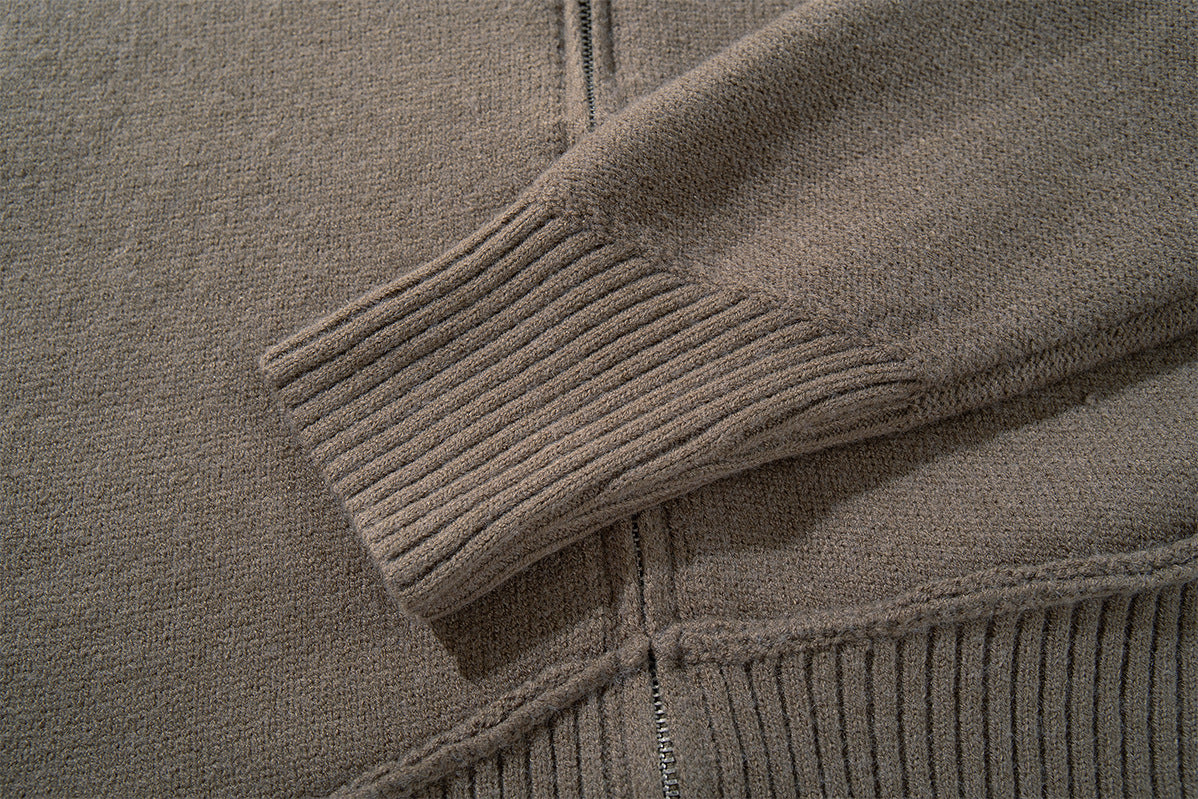 Veste pull en maille à col montant et zip intégral avec bas côtelé