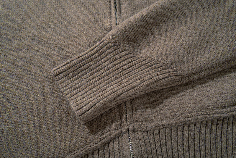 Veste pull en maille à col montant et zip intégral avec bas côtelé