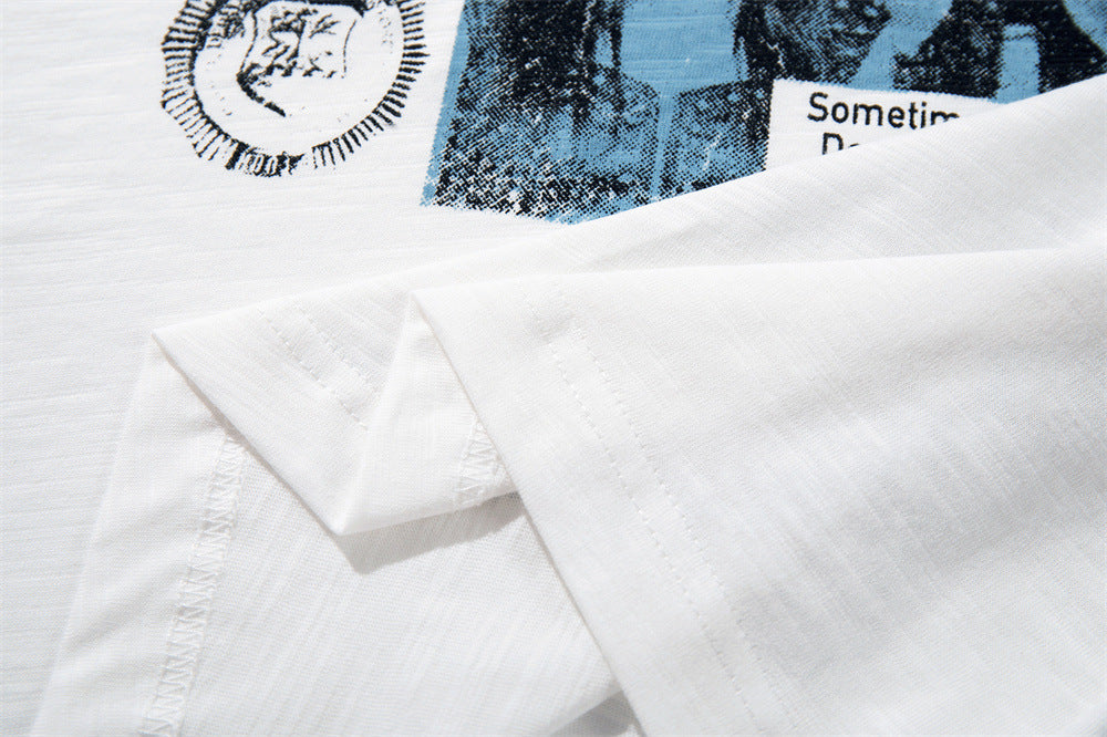 Long Sleeve Graphic Tee – Vintage American Band Print, Contrast Collar