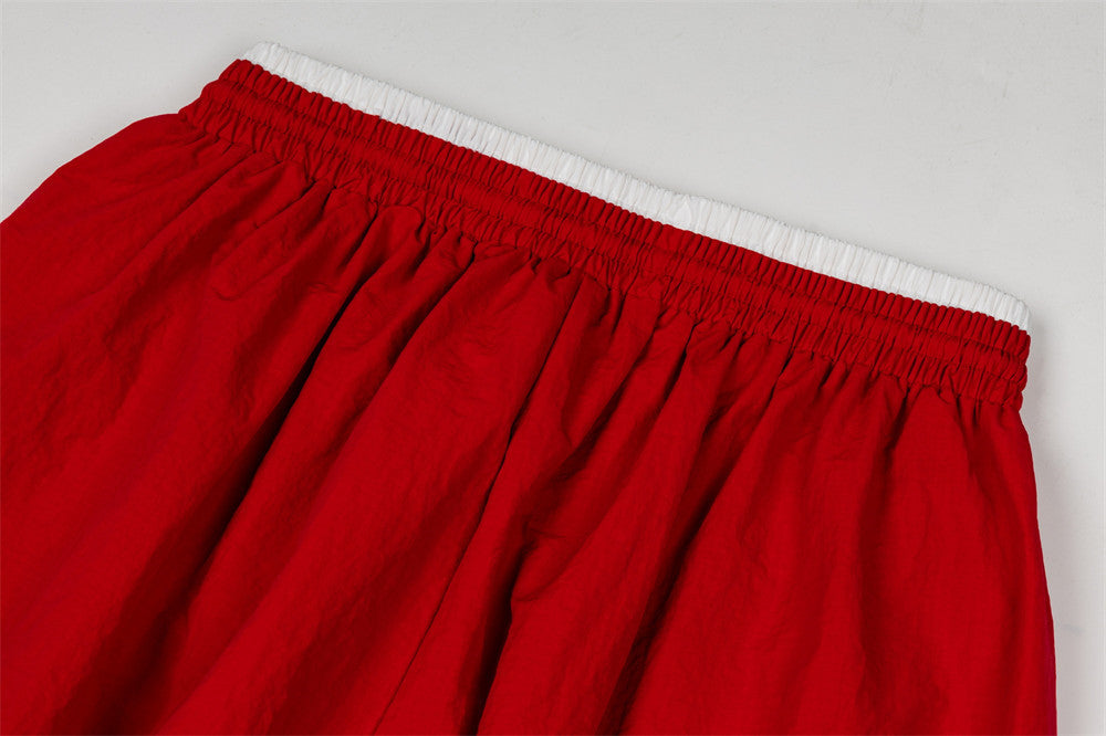 Wide-Leg Baggy Pants with Double Waistband & Script Embroidery